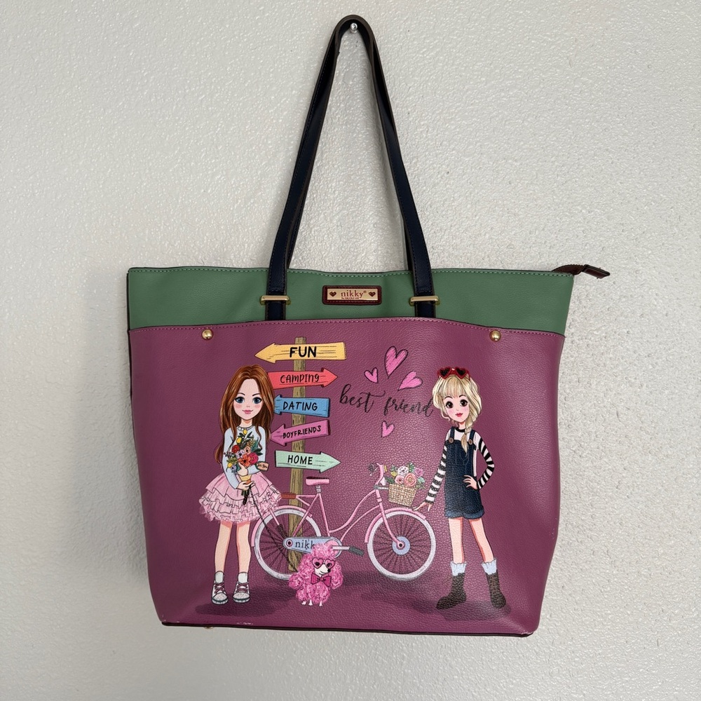 NIKKY BY NICOLE LEE Lily Bloom Purple and Green Tote with Playful Design